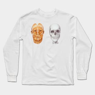 Human skull anatomical drawing, scientific illustration Long Sleeve T-Shirt